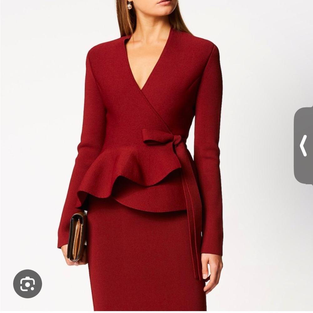 Scanlan Theodore crepe knit peplum set jacket top skirt small XS color garnet - Picture 4 of 5
